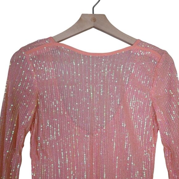 Free People Womens S Unapologetic Sequin Long Sleeve Top in Peach NEW - Picture 5 of 13